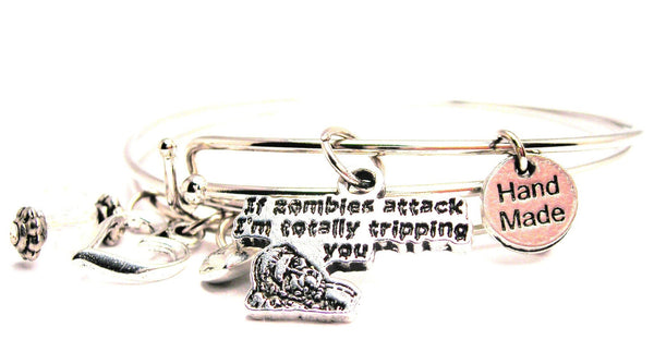 If Zombies Attack I'M Totally Tripping You Expandable Bangle Bracelet Set