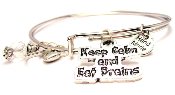 Keep Calm And Eat Brains Expandable Bangle Bracelet Set