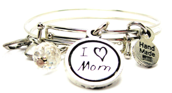 I Love Mom In Child Handwriting Expandable Bangle Bracelet Set