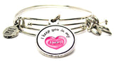 Hand Painted Pink I Keep You In My Heart Expandable Bangle Bracelet Set