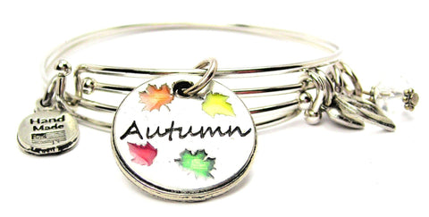 Hand Painted Autumn Circle Expandable Bangle Bracelet Set