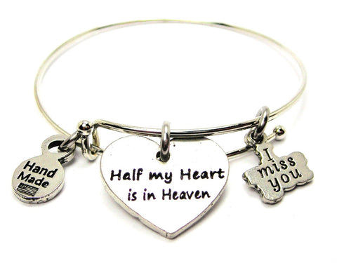 Half My Heart Is In Heaven Heart Expandable Bangle Bracelet