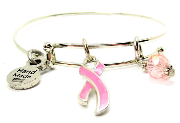 Breast Cancer Awareness Ribbon Expandable Bangle Bracelet