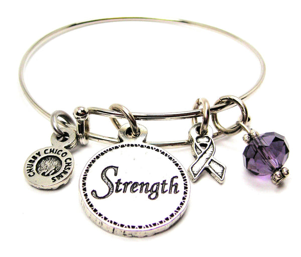 Strength With Awareness Ribbon Expandable Bangle Bracelet