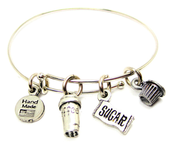 Coffee Jewelry,  Sugar,  Cream, Creamme,  I Love Coffee Bracelet,  Bangle Bracelet