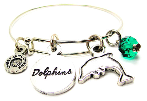 Dolphin With Dolphins Circle Expandable Bangle Bracelet