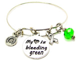 My Heart is Bleeding Green with Awareness Ribbon Bangle Bracelet