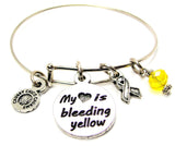 My Heart is Bleeding Yellow with Awareness Ribbon Bangle Bracelet
