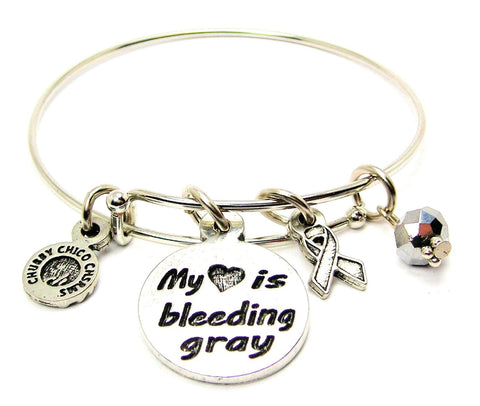 My Heart is Bleeding Gray with Awareness Ribbon Bangle Bracelet