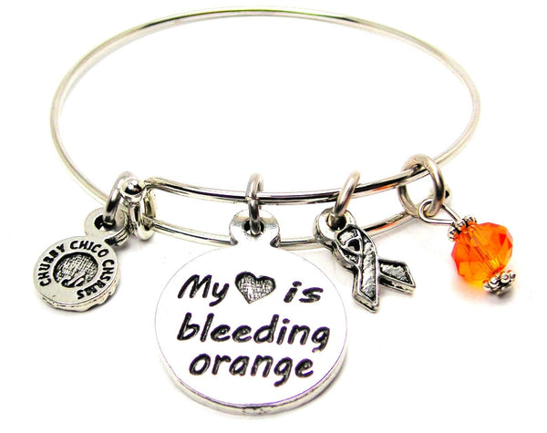 My Heart is Bleeding Orange with Awareness Ribbon Bangle Bracelet