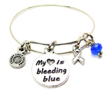 My Heart is Bleeding Blue with Awareness Ribbon Bangle Bracelet