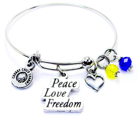 Peace Love Freedom Ukraine Expandable Bangle Bracelet