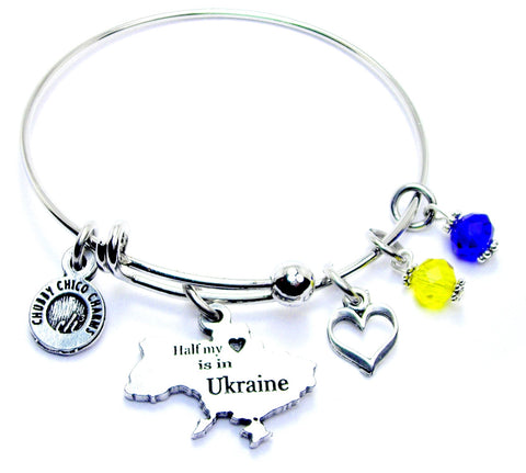 Half My Heart Is In Ukraine Expandable Bangle Bracelet