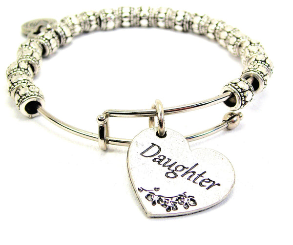Daughter Heart Metal Beaded Bracelet