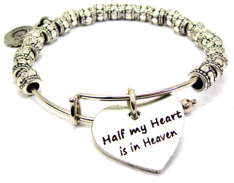 Half My Heart Is In Heaven Metal Beaded Bracelet