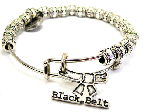 Black Belt Metal Beaded Bracelet