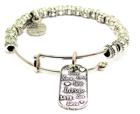 Love Love Love Dog Tag Metal Beaded Bracelet