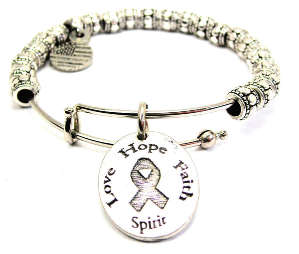 Love Hope Faith Spirit Awareness Ribbon Metal Beaded Bracelet