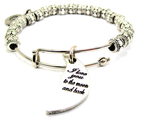 I Love You To The Moon And Back Crescent Moon Metal Beaded Bracelet