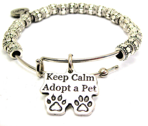 Keep Calm Adopt A Pet Metal Beaded Bracelet