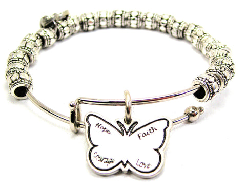 Hope Faith Courage Love Butterfly Metal Beaded Bracelet