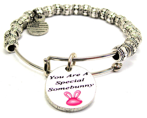 Hand Painted You Are A Special Somebunny Hot Pink Metal Beaded Bracelet