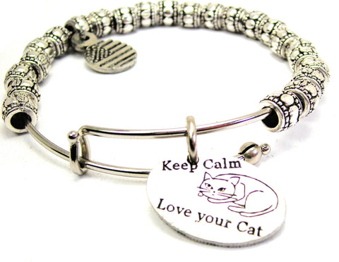 Keep Calm Love Your Cat Metal Beaded Bracelet