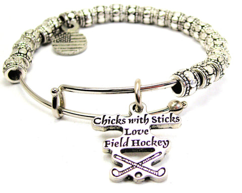 Chicks With Sticks Love Field Hockey Metal Beaded Bracelet