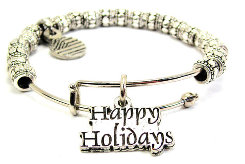 Happy Holidays Metal Beaded Bracelet