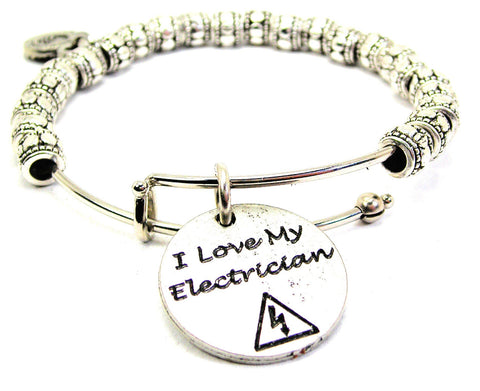 I Love My Electrician Metal Beaded Bracelet