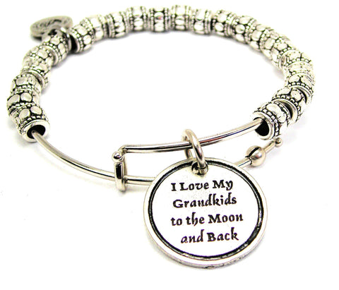 I Love My Grandkids To The Moon And Back Metal Beaded Bracelet