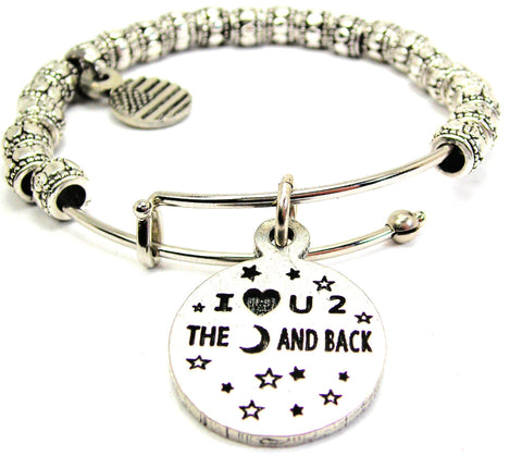 I Love U 2 The Moon And Back Metal Beaded Bracelet
