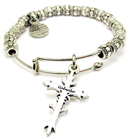 Godmother Cross Metal Beaded Bracelet