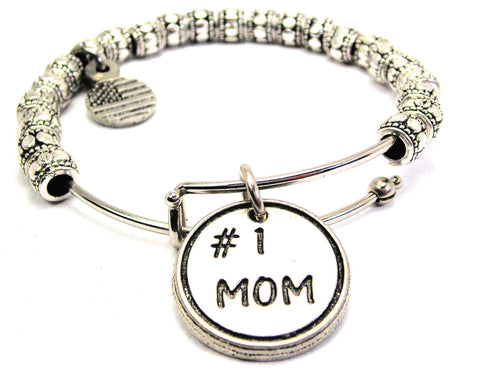 #1 Mom Metal Beaded Bracelet