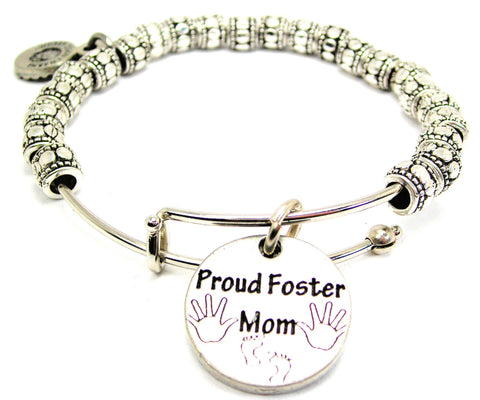 Proud Foster Mom Metal Beaded Bracelet