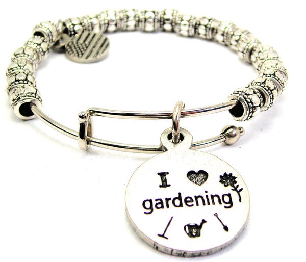 I Love Gardening Metal Beaded Bracelet