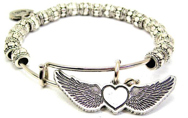Flying Heart With Wings Metal Beaded Bracelet