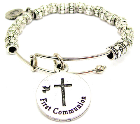 First Communion Metal Beaded Bracelet
