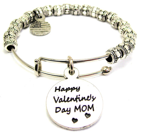 Happy Valentine's Day Mom Metal Beaded Bracelet