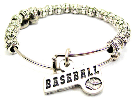 Baseball Tab With Baseball Metal Beaded Bracelet
