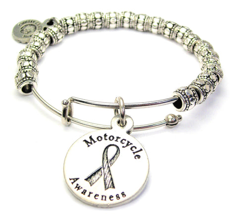 Motorcycle Awareness Metal Beaded Bracelet