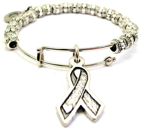 Awareness Ribbon With Heart Metal Beaded Bracelet