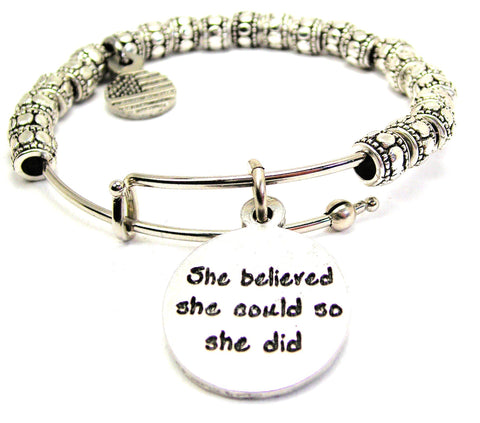 She Believed She Could So She Did Metal Beaded Bracelet