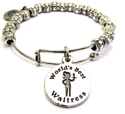 World's Best Waitress Metal Beaded Bracelet