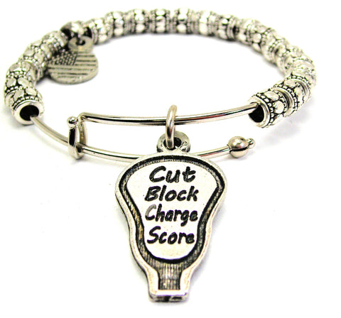 Cut Block Charge Score Lacrosse Stick Metal Beaded Bracelet