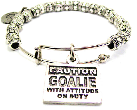 Caution: Goalie With Attitude On Duty Metal Beaded Bracelet