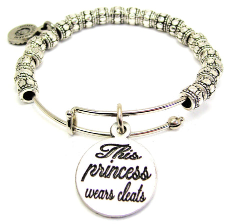 This Princess Wears Cleats Metal Beaded Bracelet