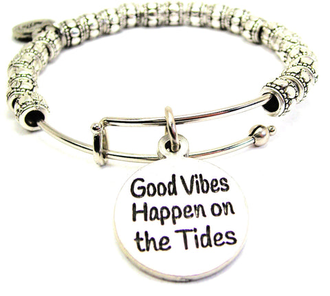 Good Vibes Happen On The Tides Metal Beaded Bracelet