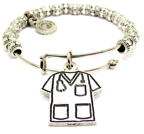 Scrub Top With Stethoscope Metal Beaded Bracelet