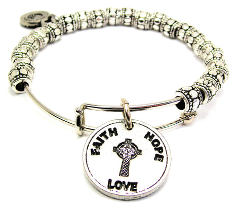 Faith Hope Love With Celtic Cross Metal Beaded Bracelet